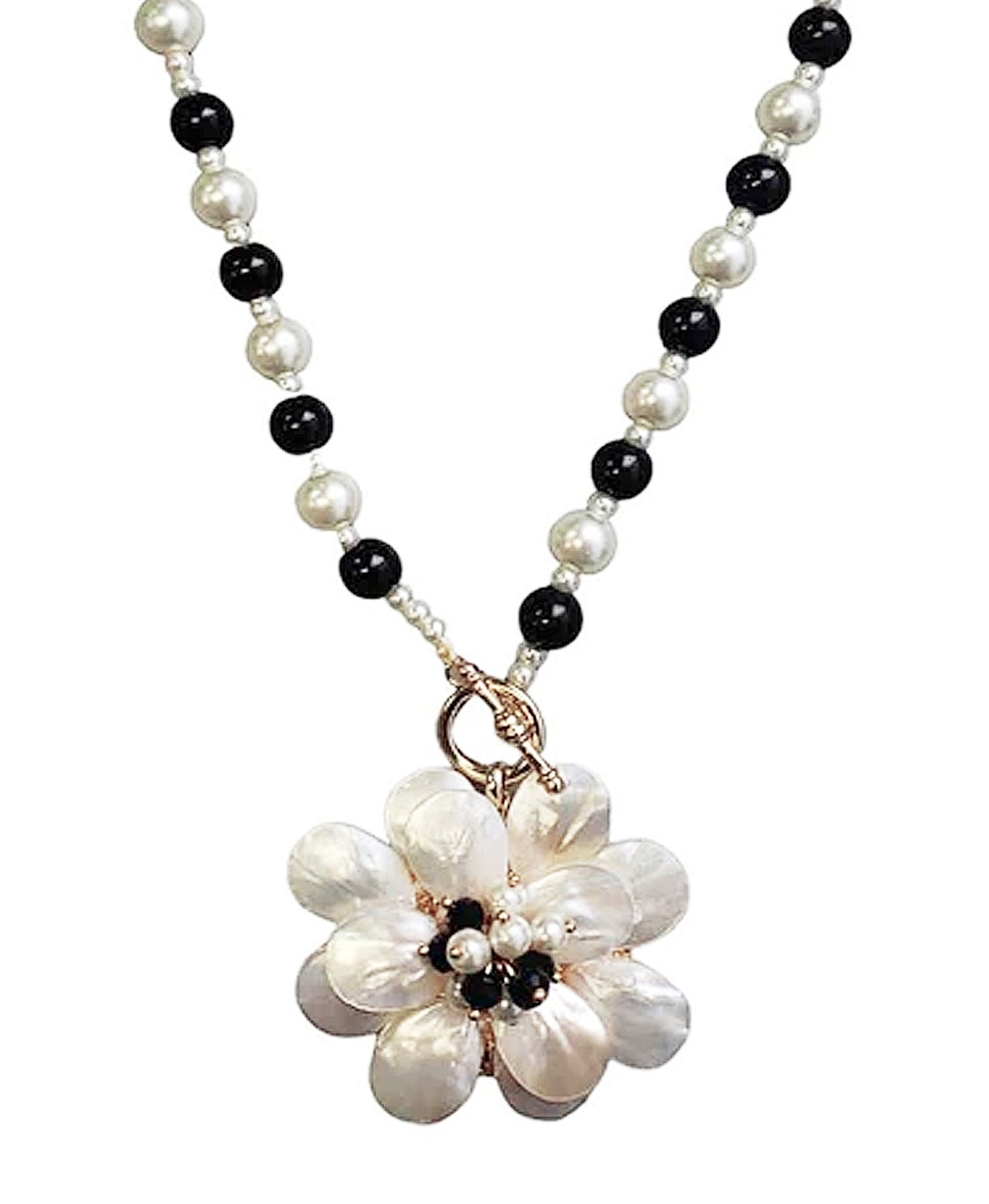 Faux Pearl Necklace w/ Flower Pendant view 1