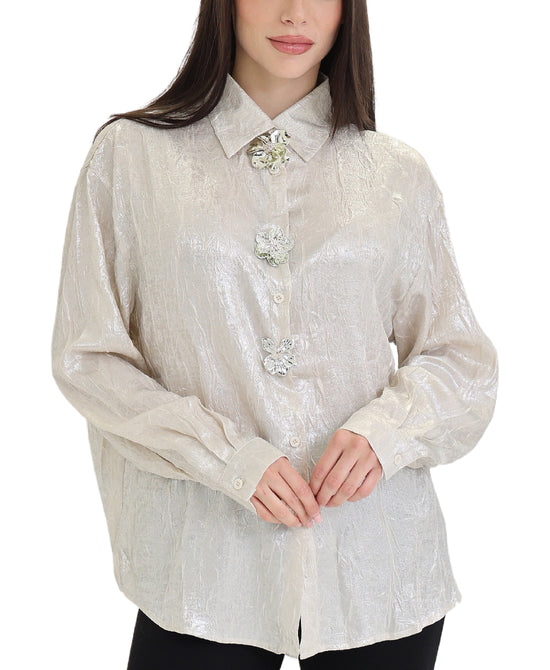 Crinkle Blouse w/ Flower Accents view 