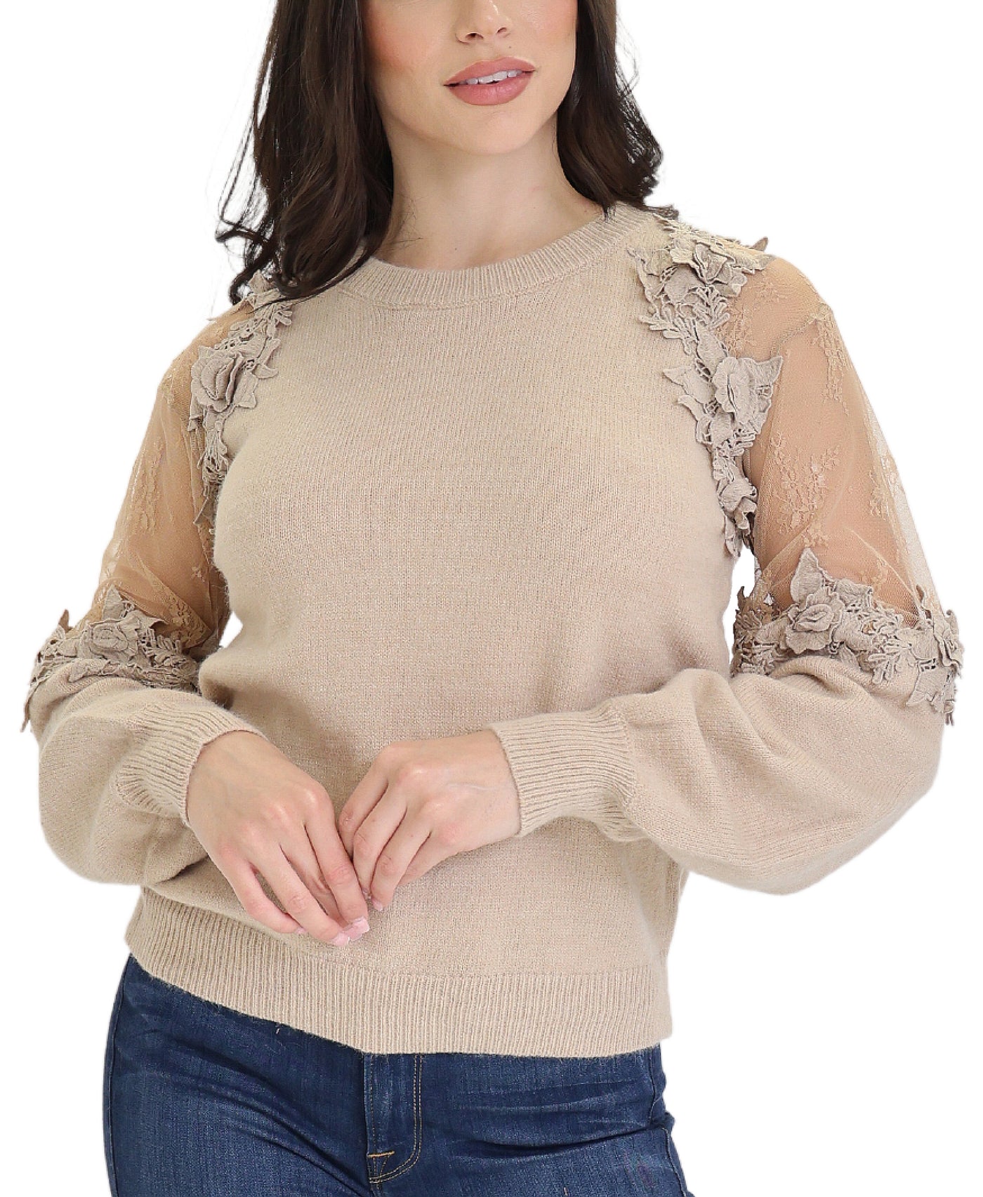 Sweater w/ Crochet Flowers & Lace view 1