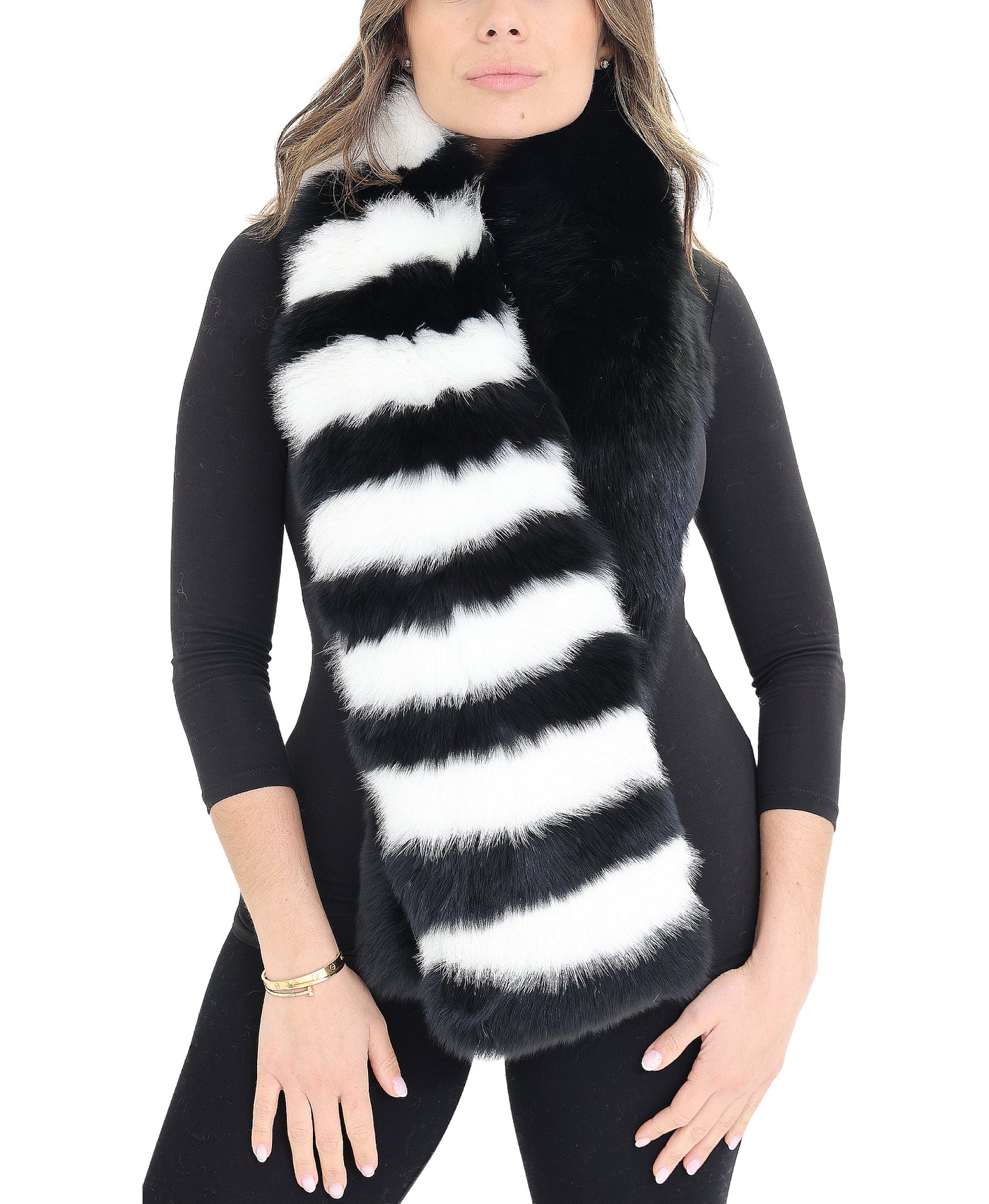 Fur Striped Scarf view 1