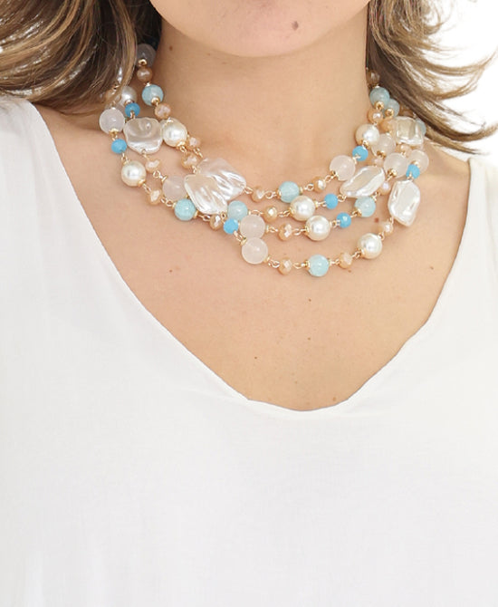 Faux Pearl Pastel Beaded Necklace view 