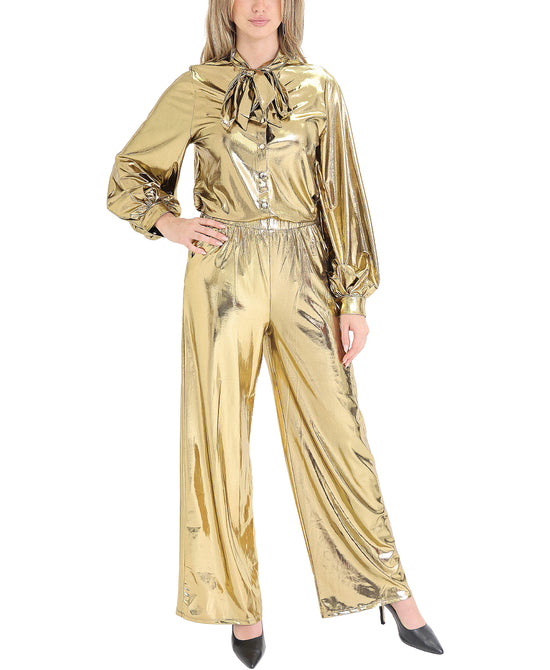 Gold Metallic Blouse & Pants Set- 2 Pc Set view 