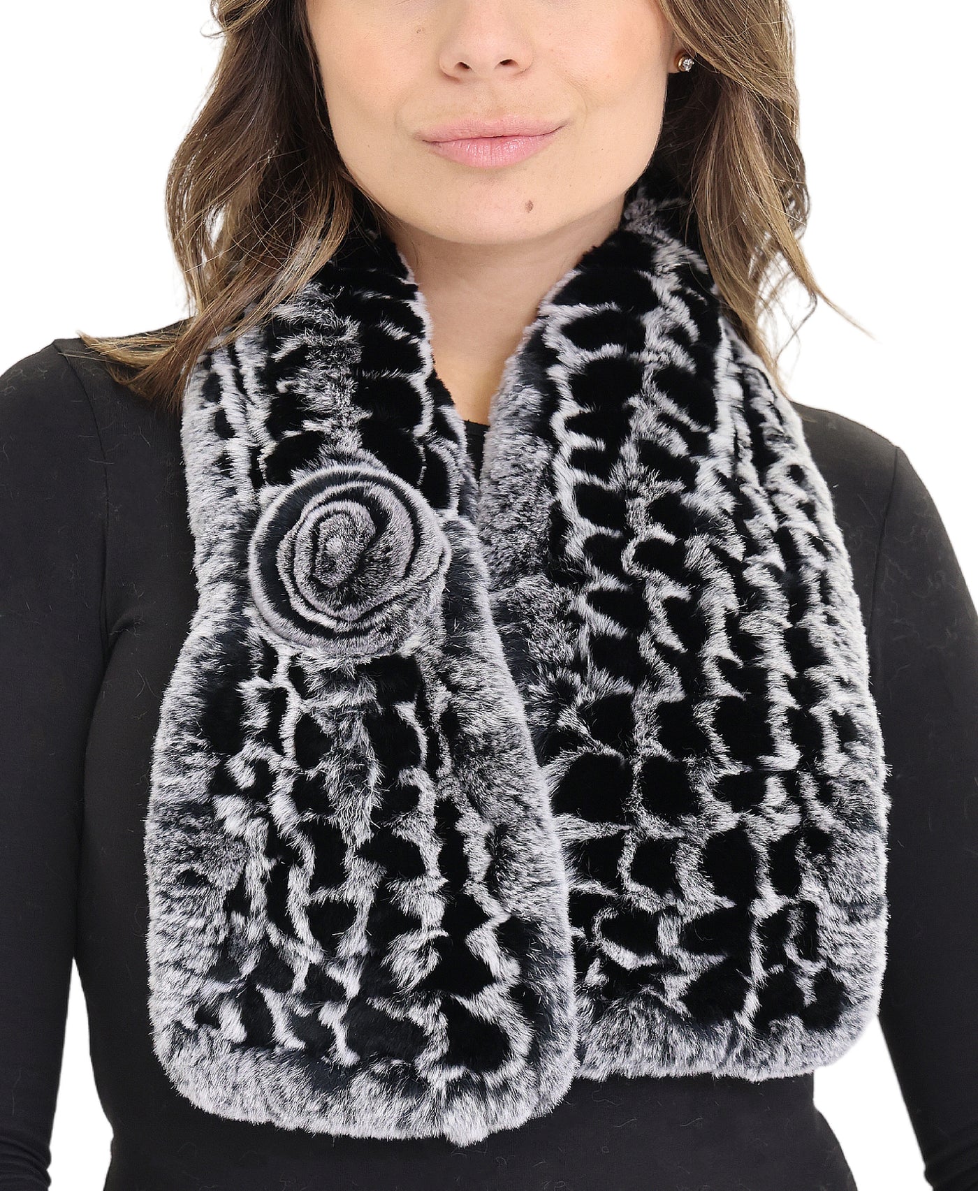 Fur Knitted Scarf w/ Rosette view 1