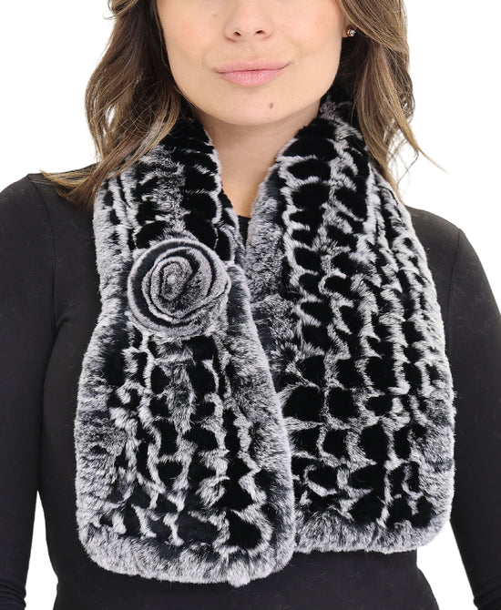 Fur Knitted Scarf w/ Rosette view 