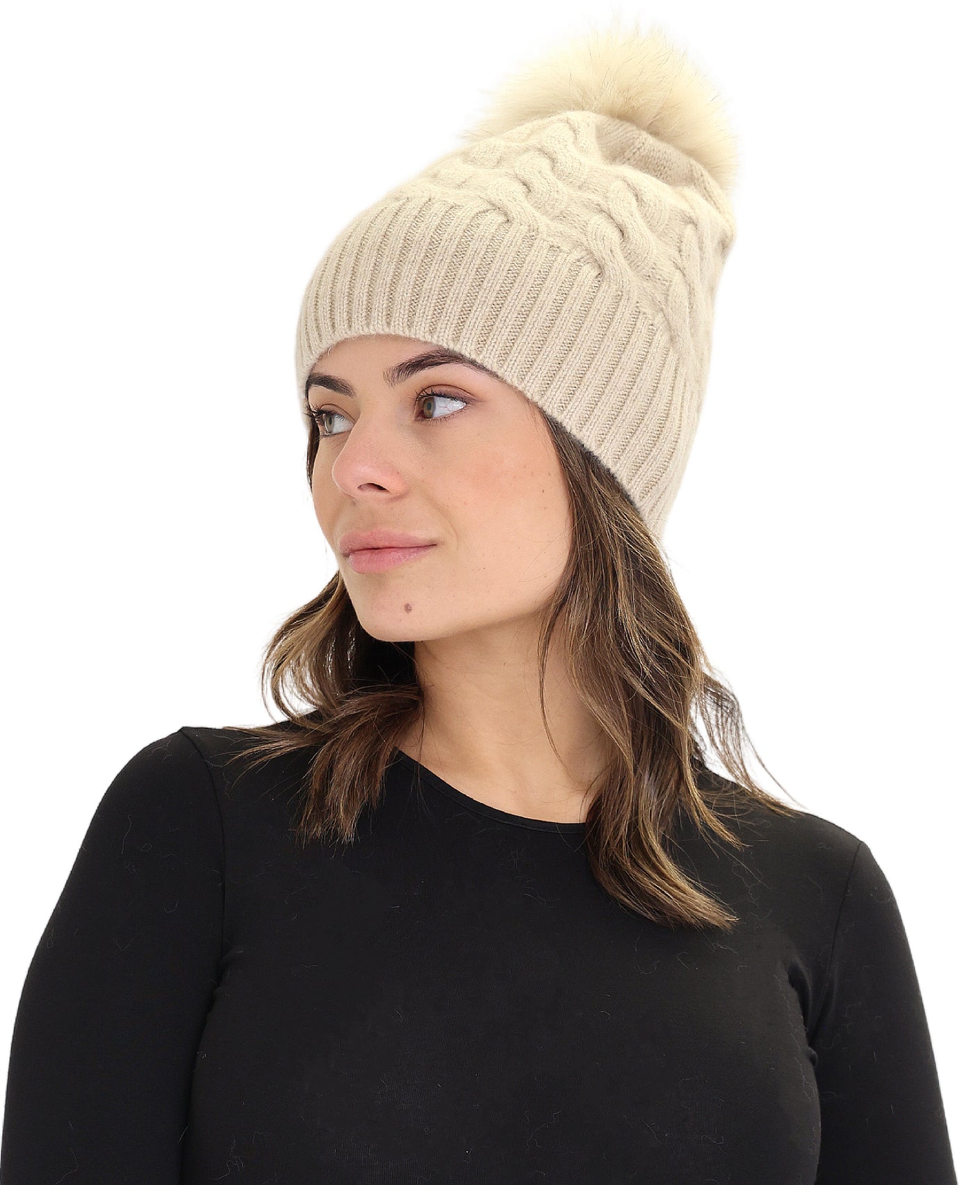 Cashmere Hat w/ Fur Pom view 1