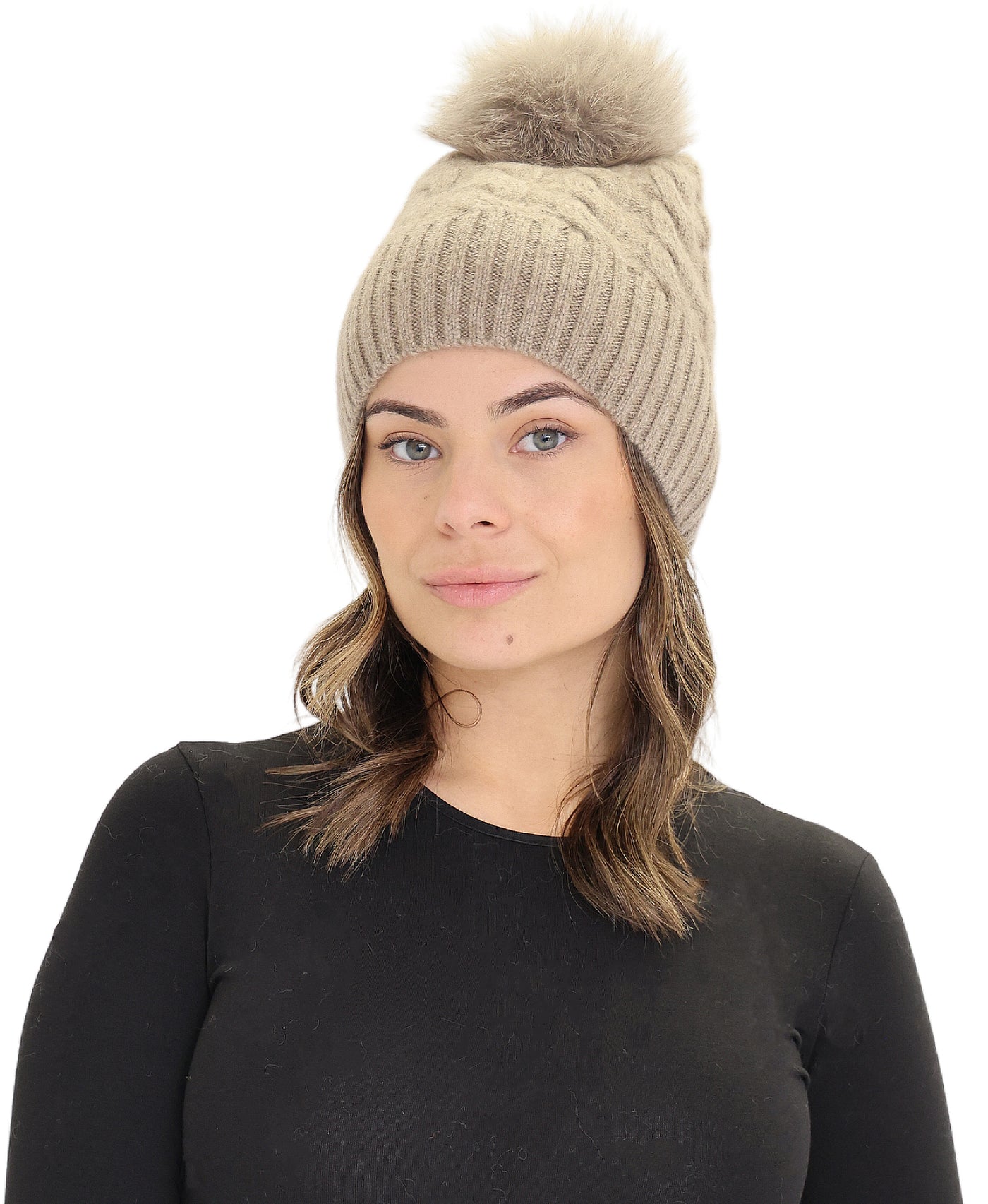 Cashmere Hat w/ Fur Pom view 1