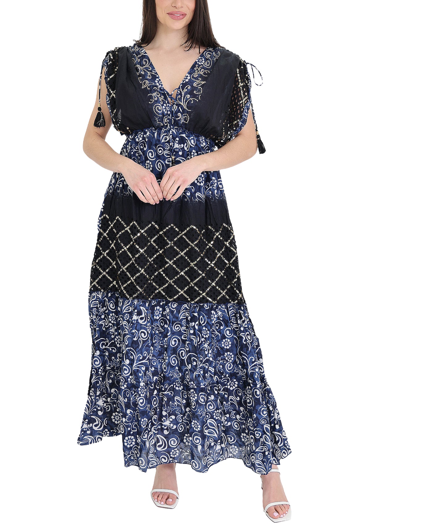 Embroidered Printed Maxi Dress view 1