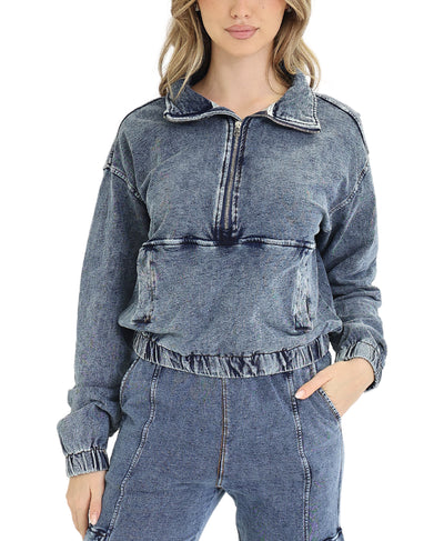 Denim Washed 1/2 Zip Top image 1