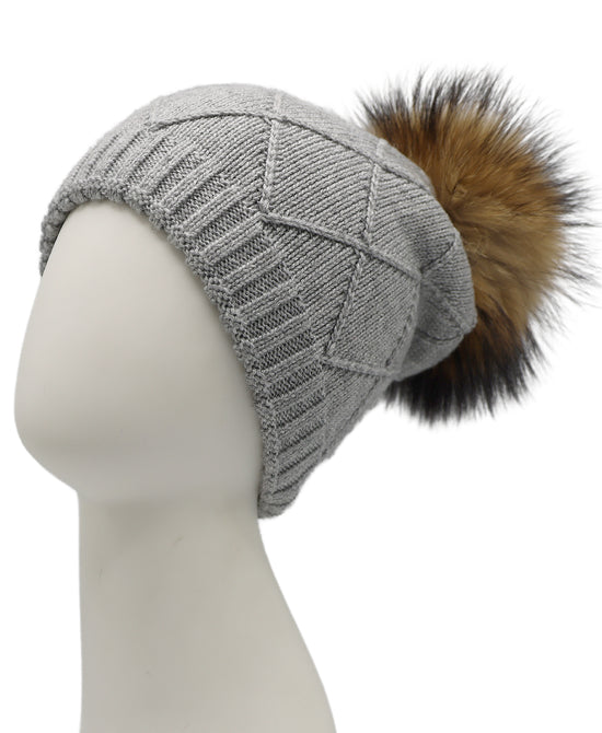 Wool Knit Hat w/ Fur Pom view 