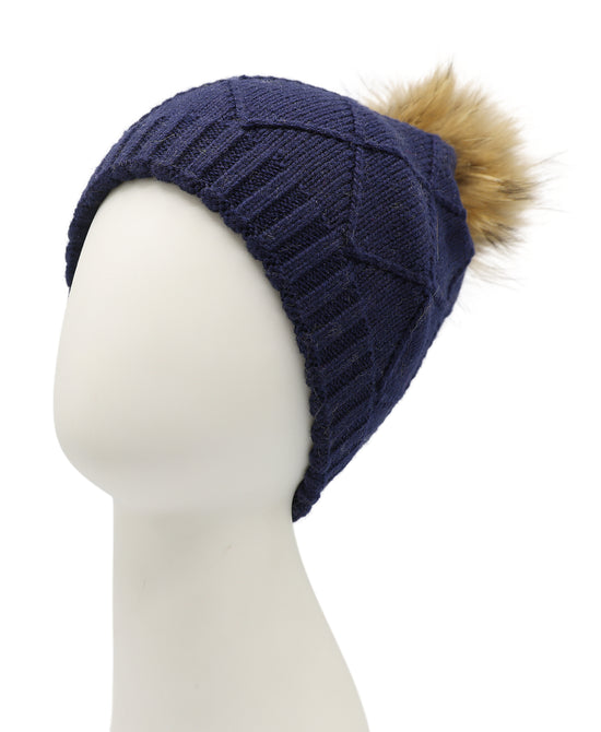 Wool Knit Hat w/ Fur Pom view 