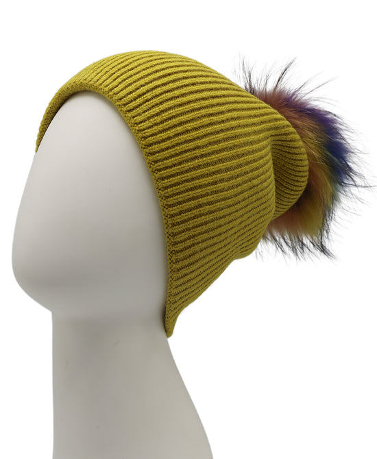 Wool Knit Hat w/ Fur Pom view 