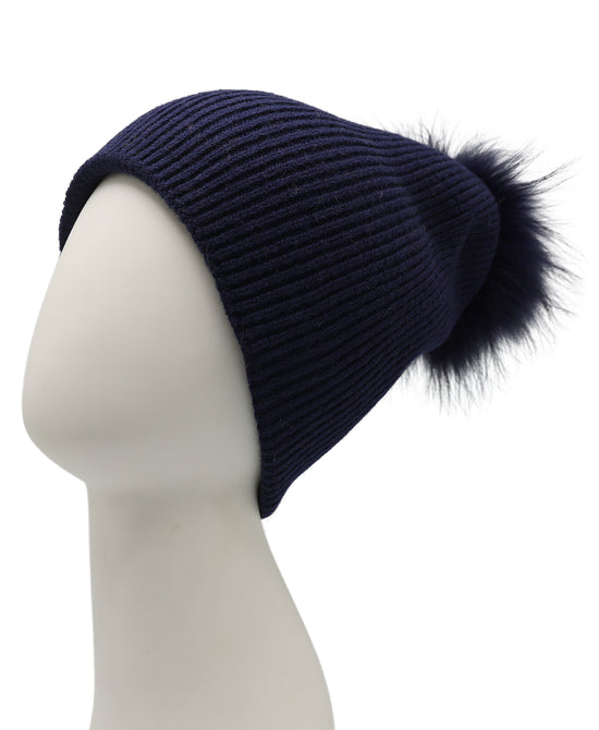 Wool Knit Hat w/ Fur Pom view 