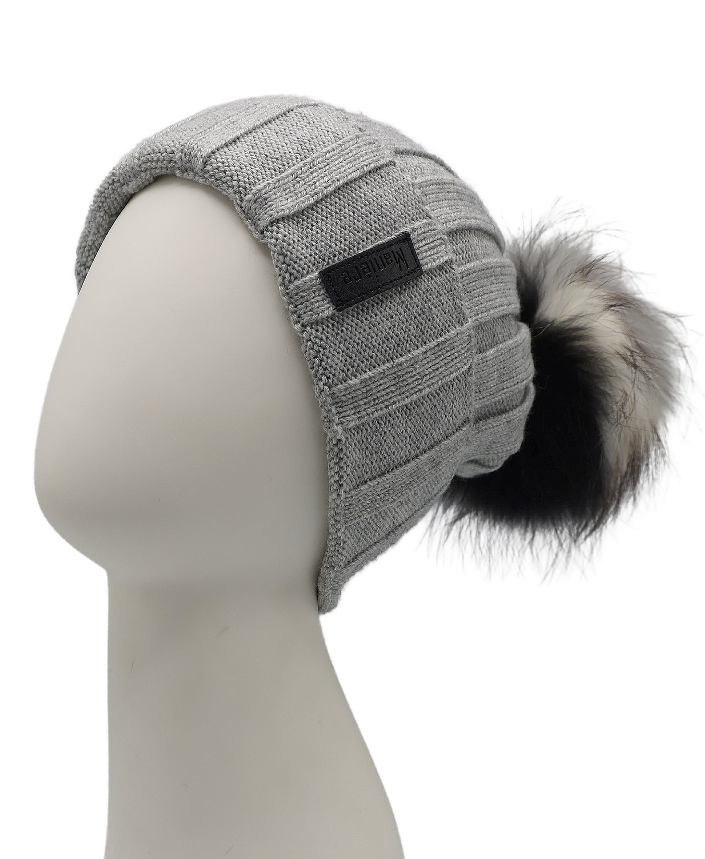 Wool Ribbed Knit Hat w/ Fur Pom view 1