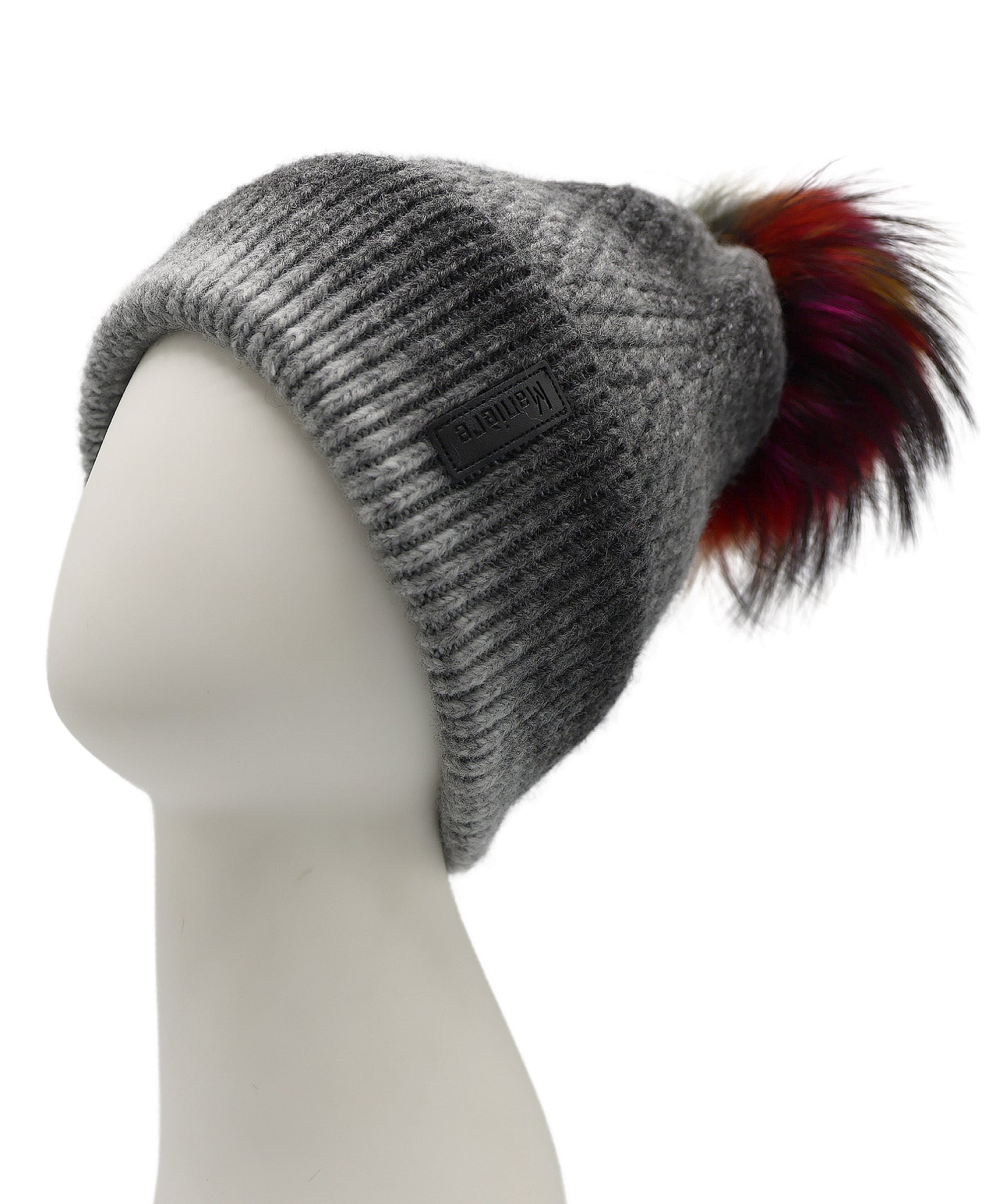 Wool Ombre Knit Hat w/ Fur Pom view 1