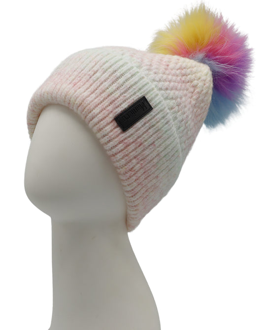 Wool Ombre Knit Hat w/ Fur Pom view 