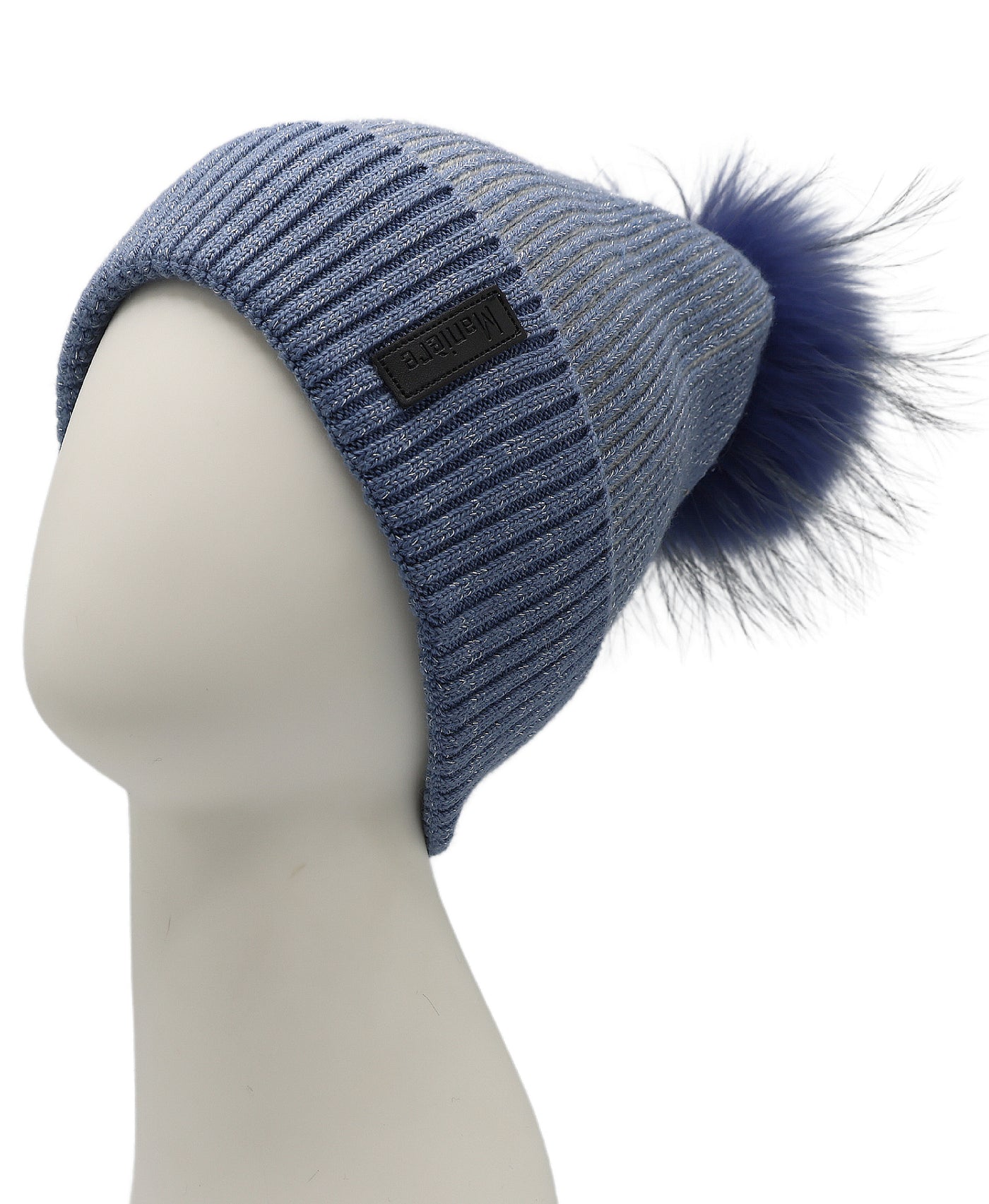 Wool Shimmer Knit Hat w/ Fur Pom view 1