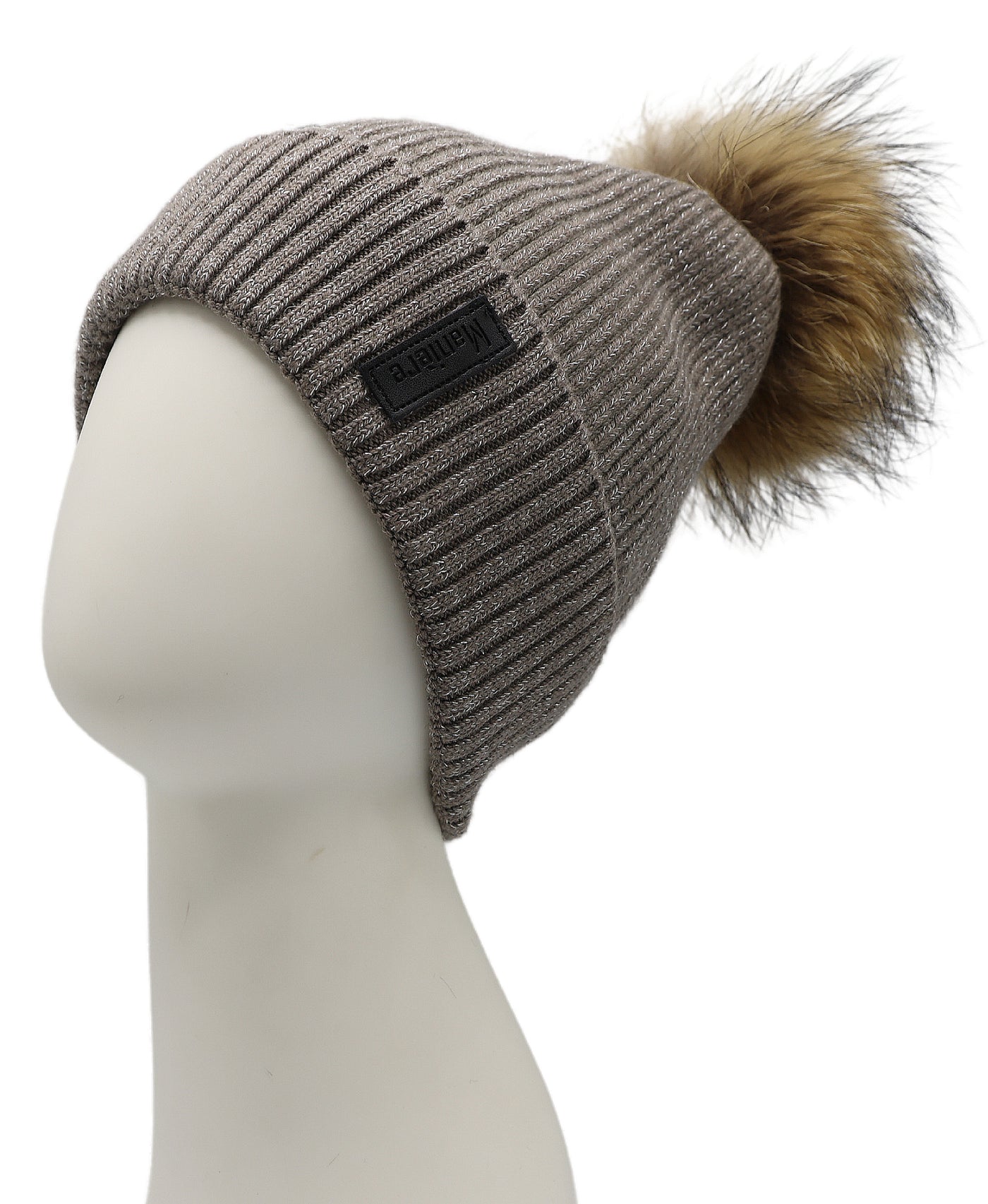 Wool Shimmer Knit Hat w/ Fur Pom view 1