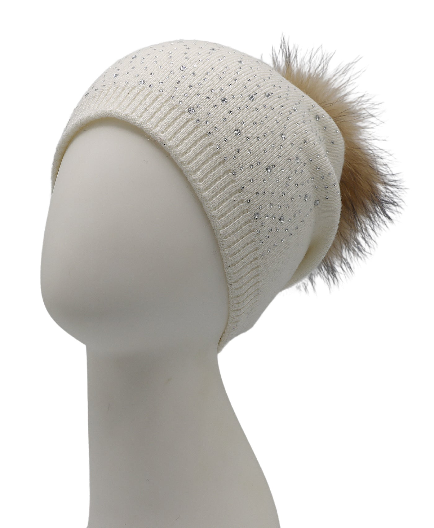 Wool Knit & Crystal Slouch Hat w/ Fur Pom view 1