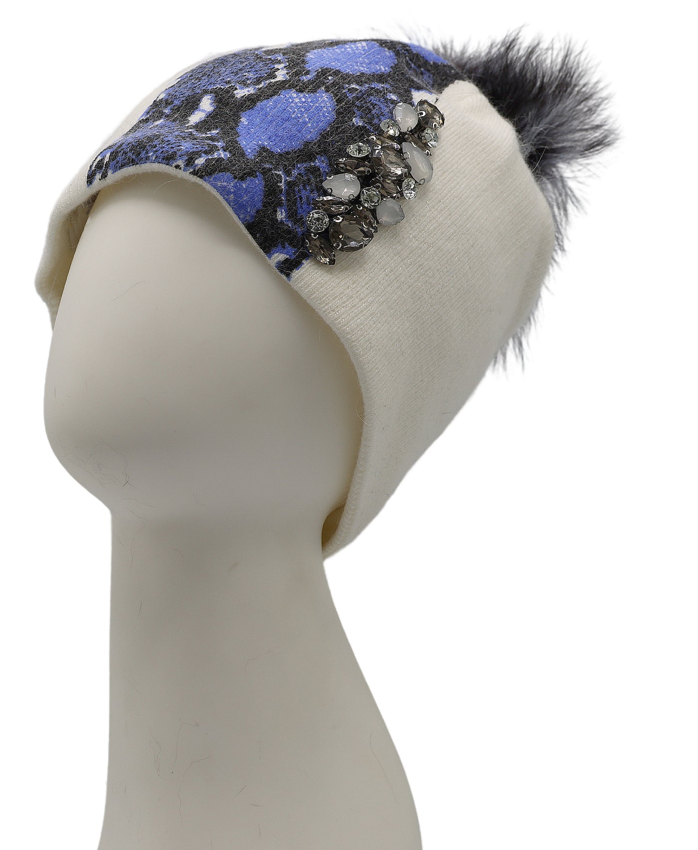 Knit Snake Print Hat w/ Fur Pom view 1