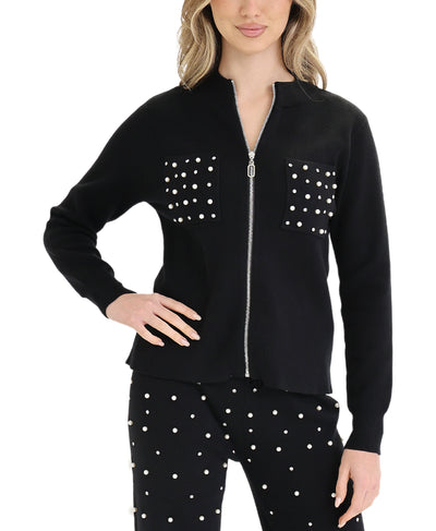 Cardigan Sweater w/ Pearls & Rhinestones image 1