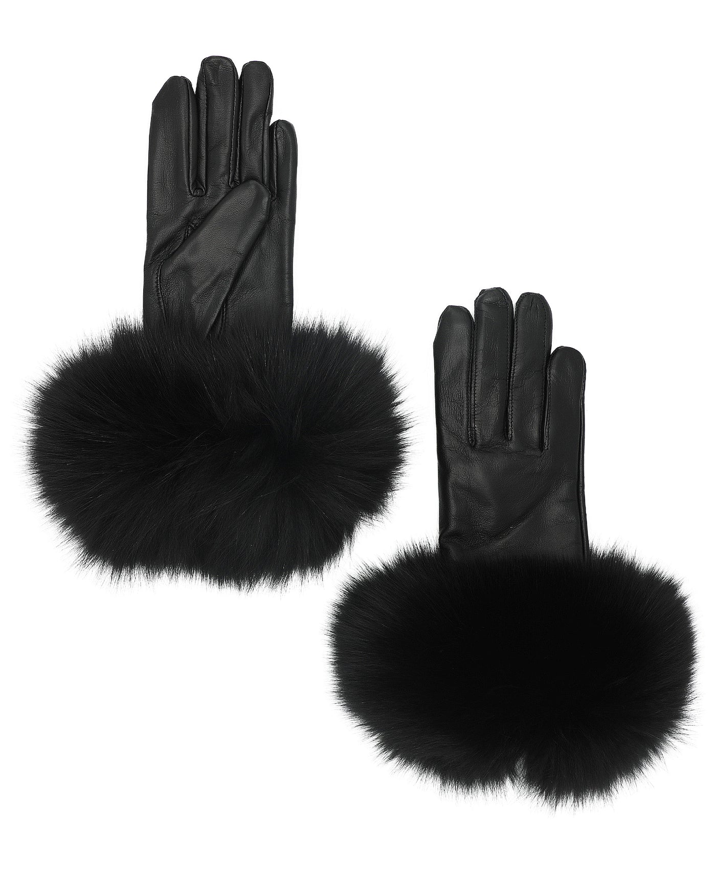 Leather Gloves w/ Fox Fur Cuffs view 1