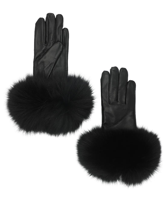 Leather Gloves w/ Fox Fur Cuffs view 