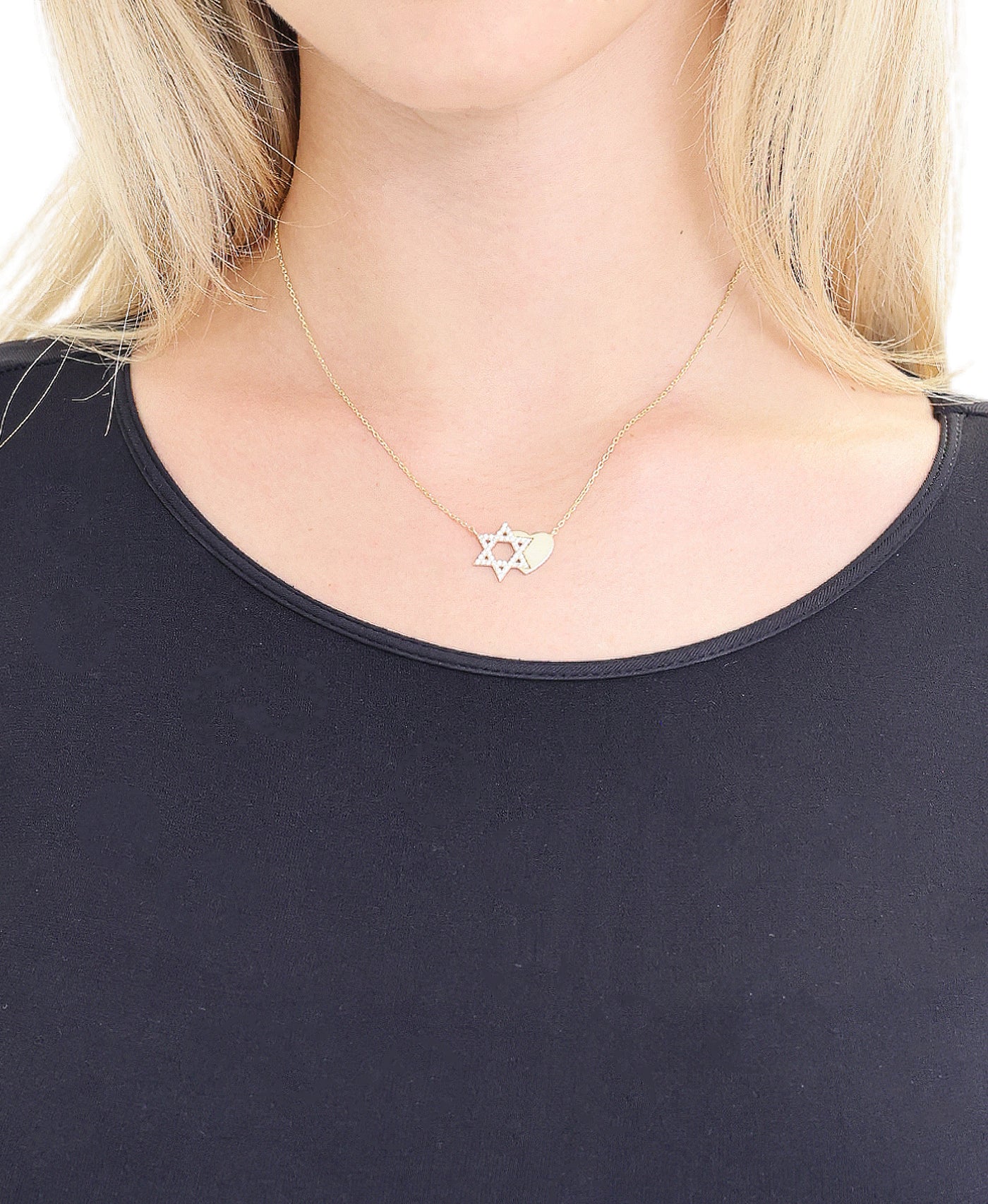 Star Of David w/ Heart Pendant Necklace view 1