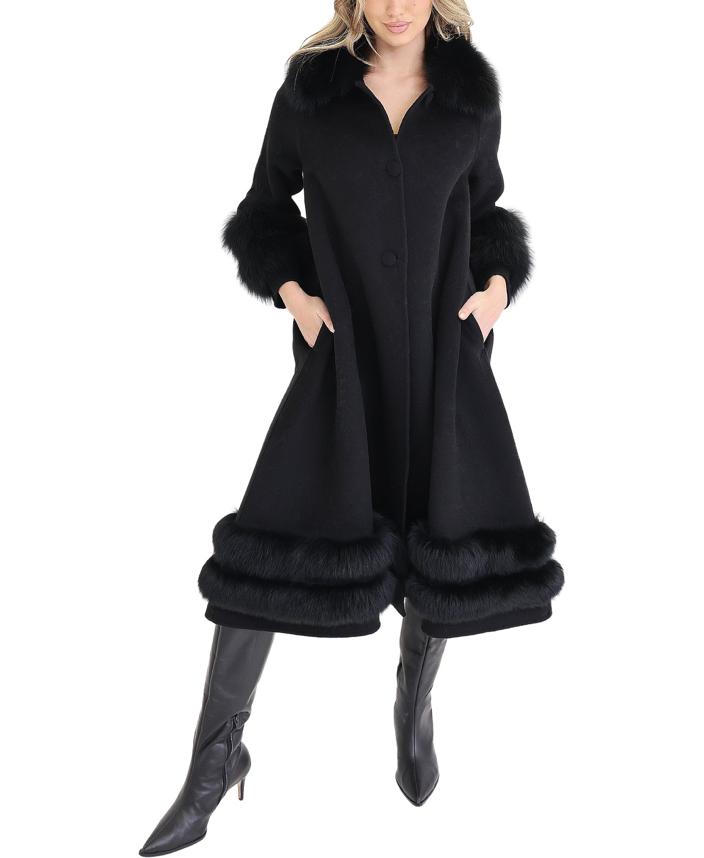 Wool Coat w/ Fox Fur Trim view 1