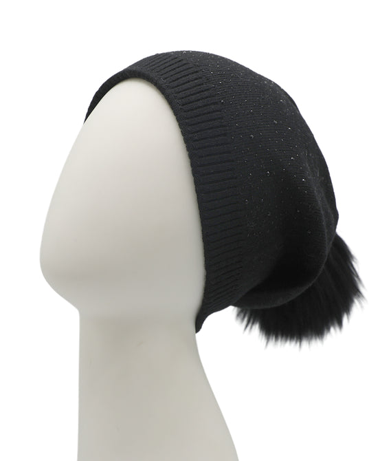 Knit & Crystal Slouch Hat w/ Fur Pom view 