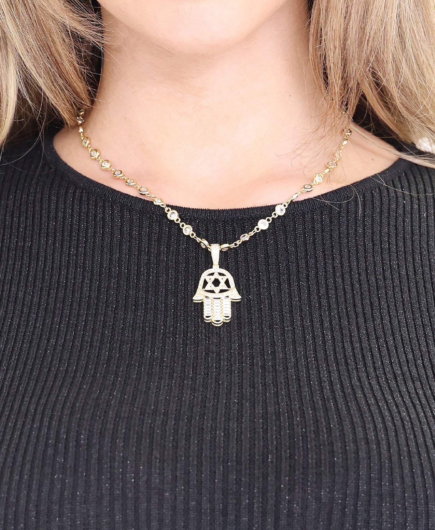 Hamsa w/ Star of David Pendant Necklace view 1