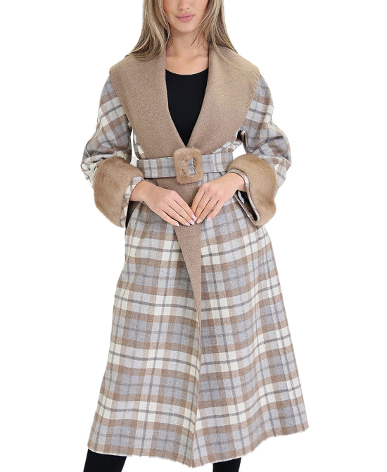 Cashmere Plaid Coat w/ Mink Trim view 