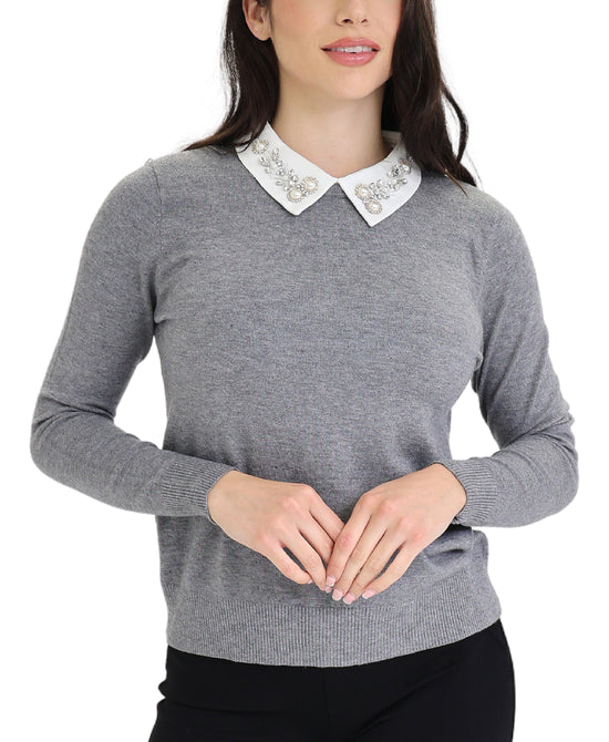 Sweater w/ Jeweled Collar view 