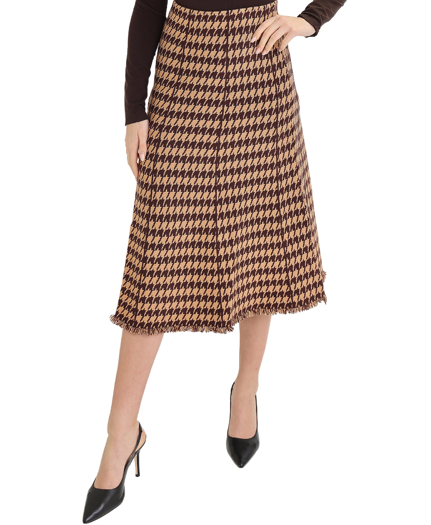 Houndstooth Knit Midi Skirt view 1