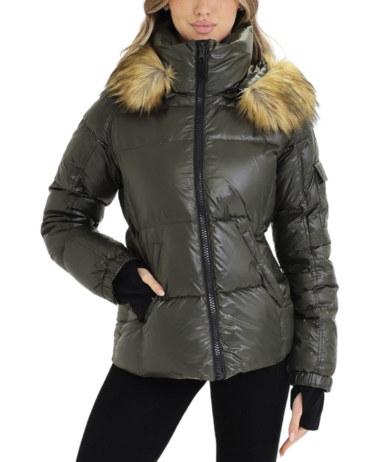 Puffer Jacket w/ Faux Fur Hood view 