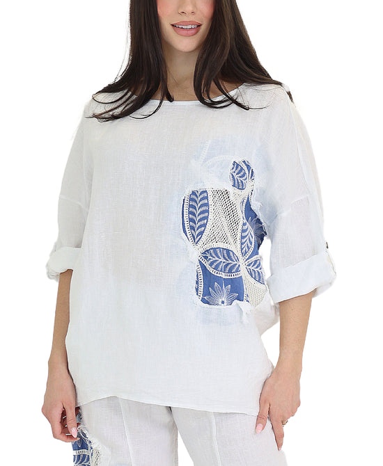 Top w/ Denim & Crochet Trim view 