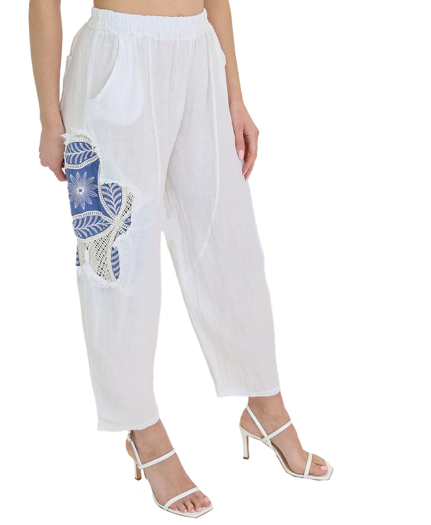 Linen Pants w/ Denim & Crochet Trim view 1