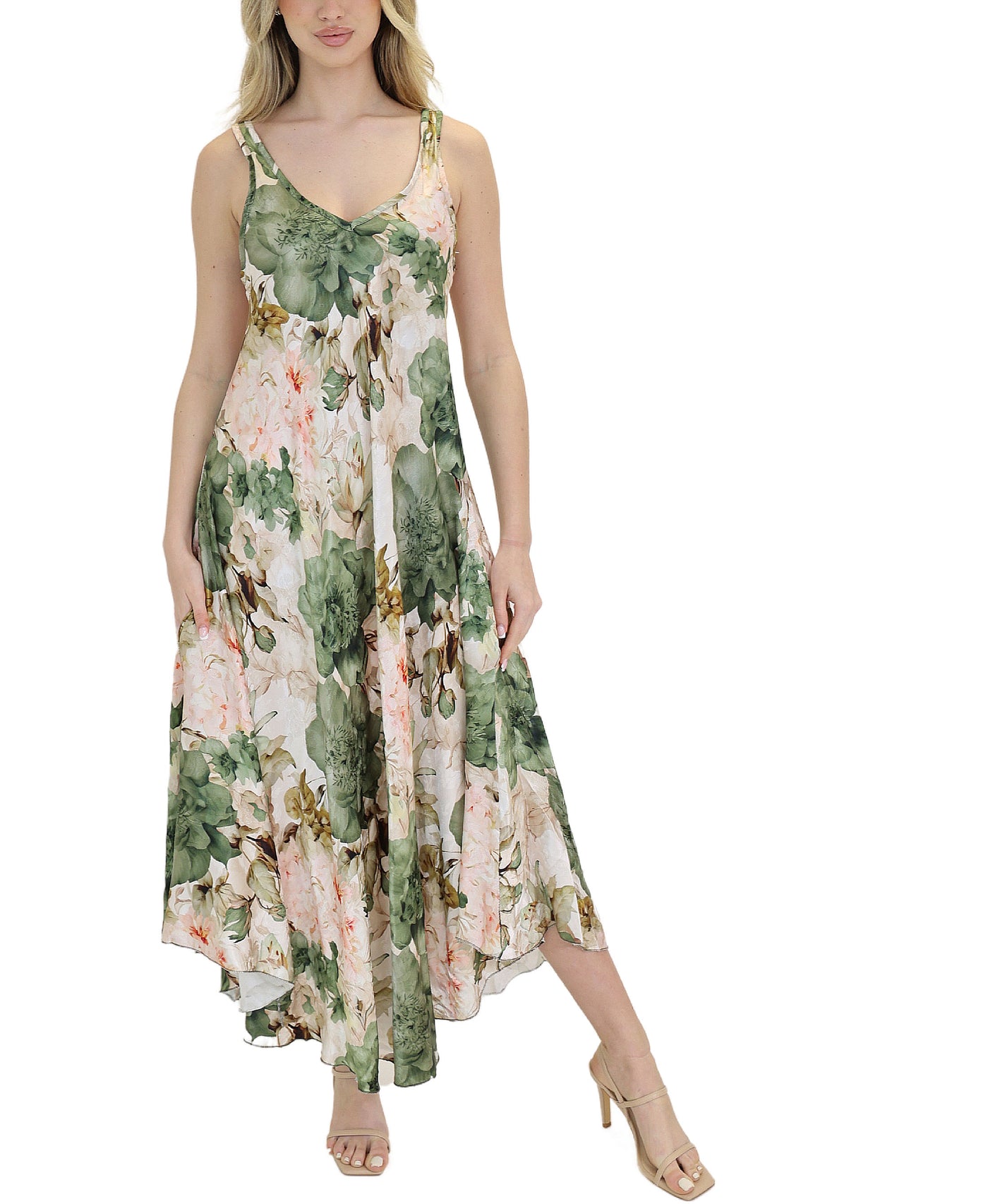 Satin Floral Print Dress view 1
