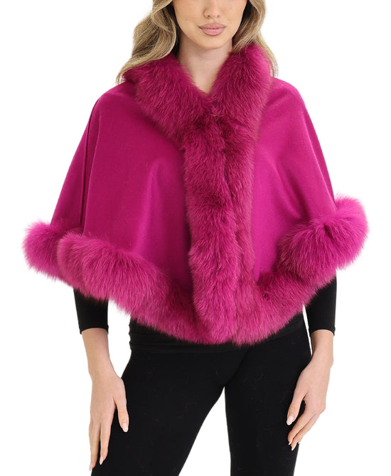 Cashmere Cape w/ Fox Fur Trim view 