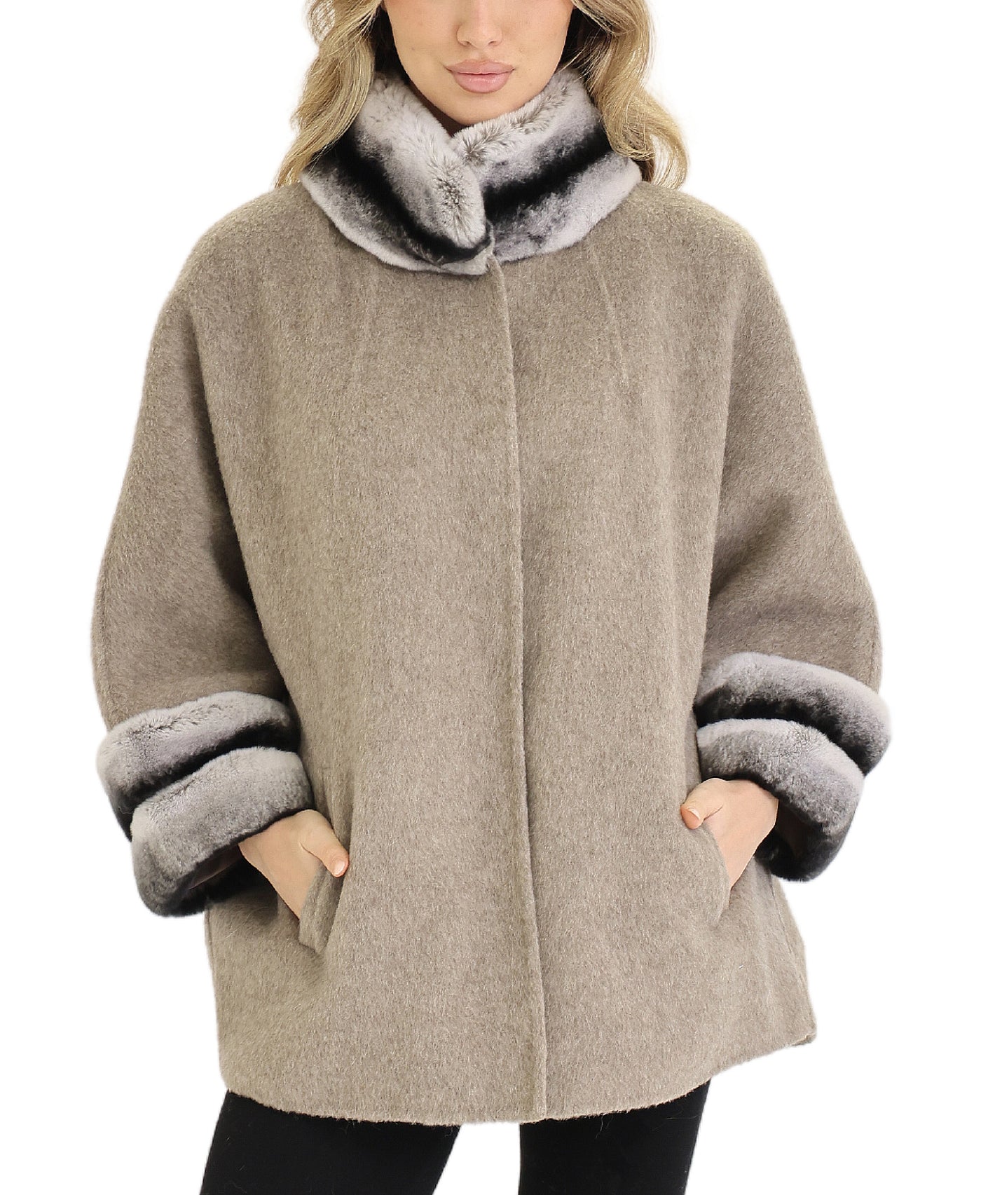 Cashmere Cape w/ Fur Trim view 1