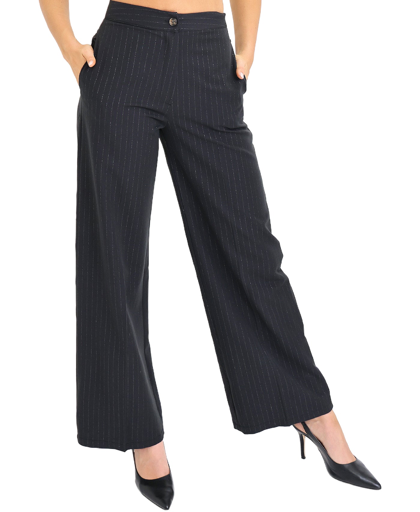 Silver Pinstripe Pants view 1