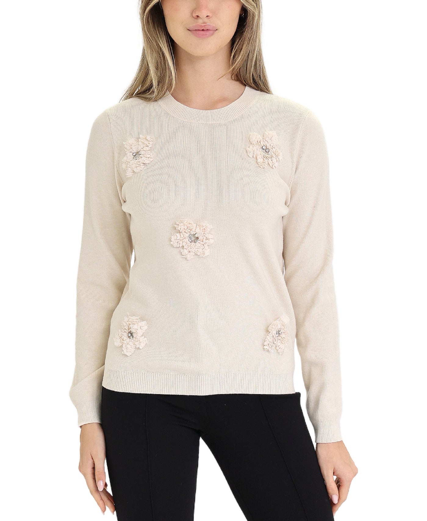 Sweater w/ 3D Flowers & Rhinestones view 1