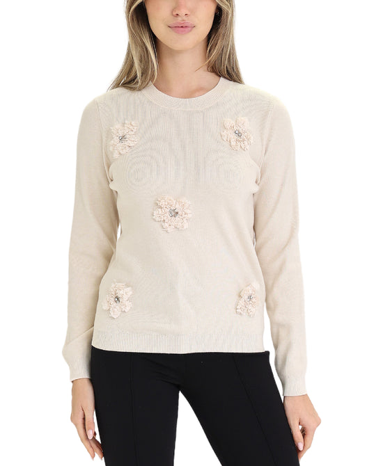 Sweater w/ 3D Flowers & Rhinestones view 