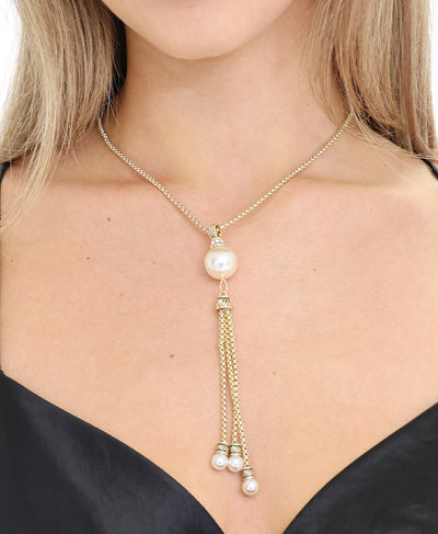 Lariat Necklace w/ Faux Pearls image 1