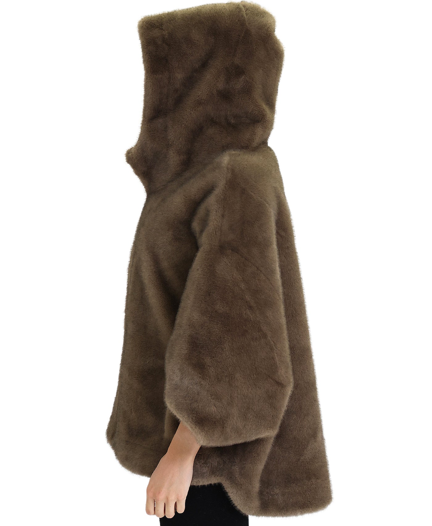 Reversible Faux Fur & Faux Suede Cape w/ Hood view 3