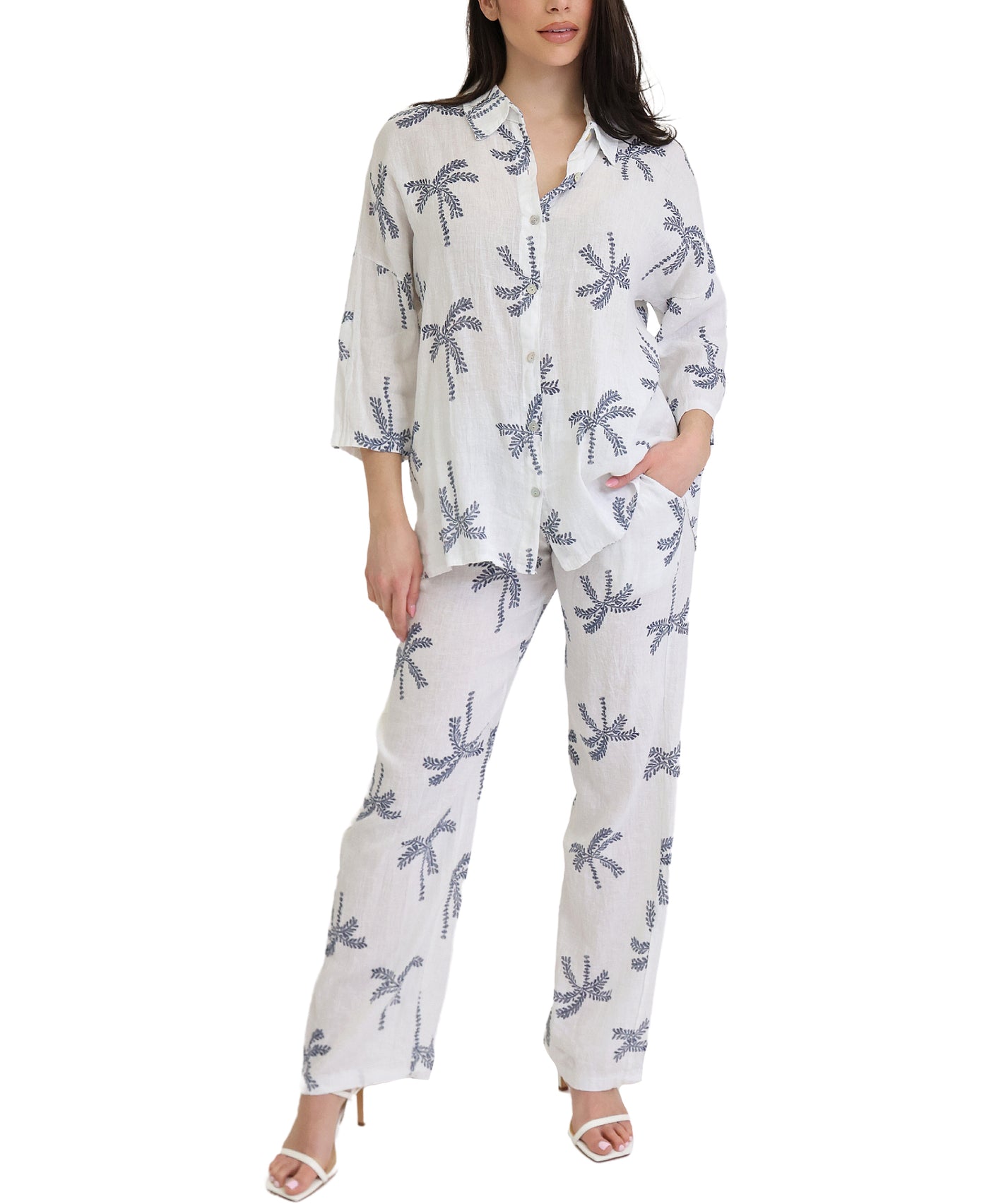 Linen Palm Tree Print Top & Pants - 2 Pc Set view 2