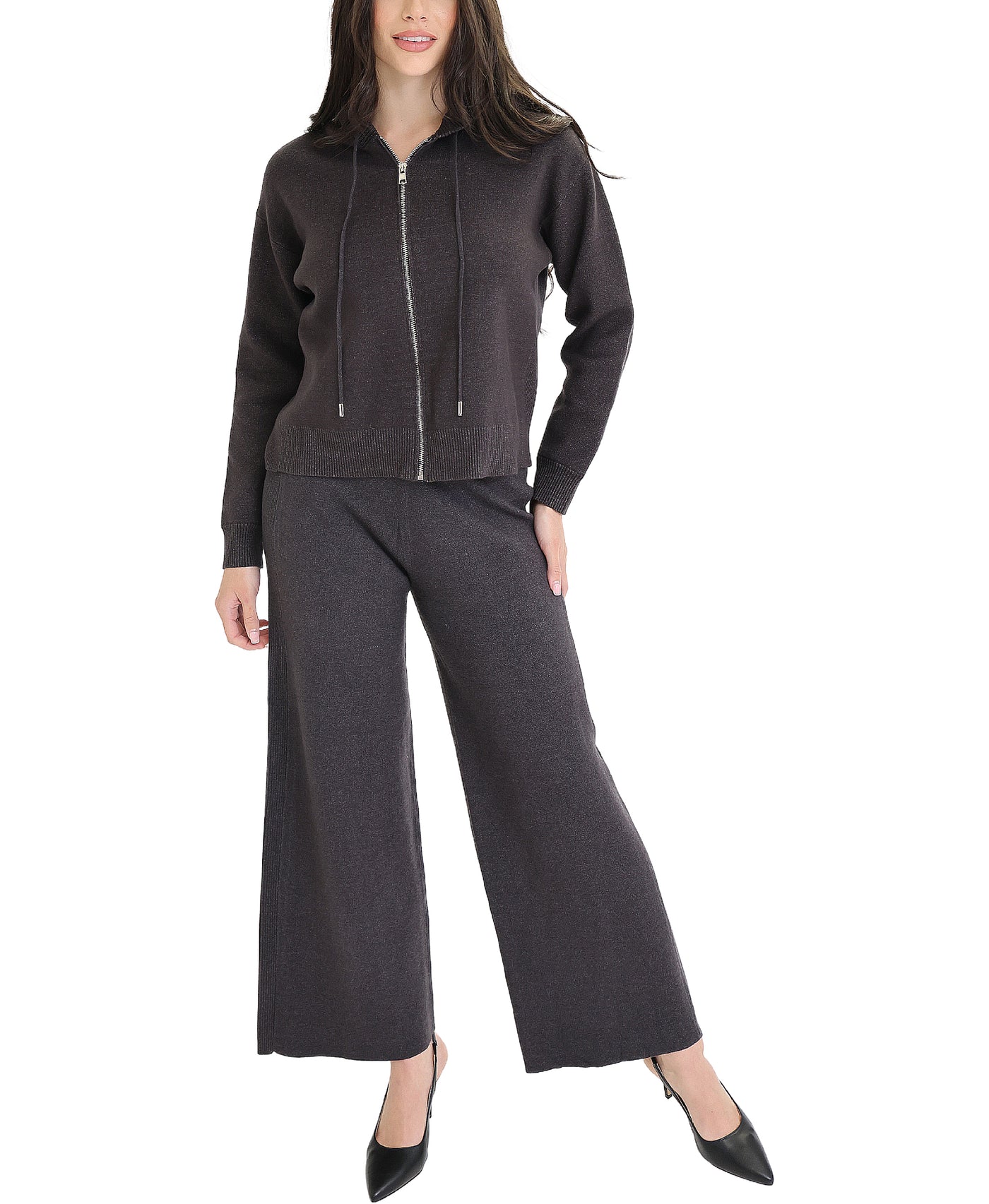 Knit Zip Front Hoodie & Knit Pants Sets- 2 Pc Set view 1