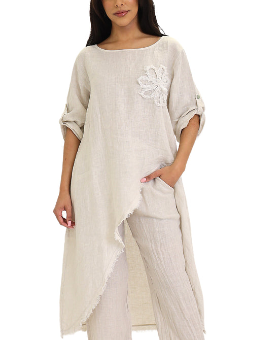 Hi-Lo Linen Tunic Top view 