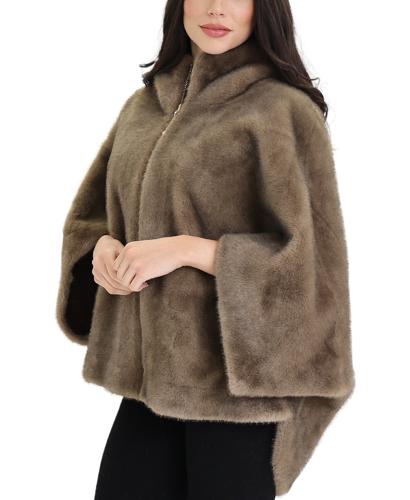 Reversible Faux Fur & Faux Suede Cape w/ Hood view 1