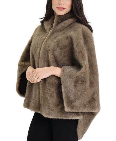 Reversible Faux Fur & Faux Suede Cape w/ Hood image 1