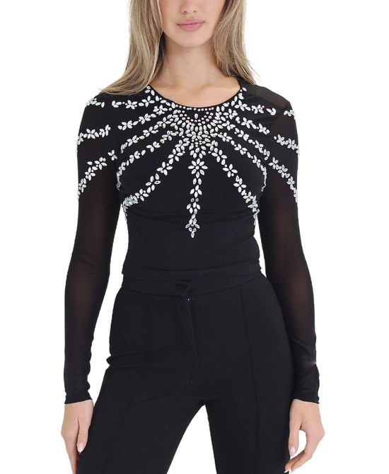 Crystal Embellished Mesh Top view 